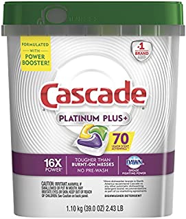 Cascade Platinum Dishwasher Pods, ActionPacs Dishwasher Detergent, Lemon Platinum Plus, 70 Count