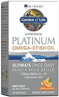 Garden of Life Minami Supercritical Platinum Omega 3 Fish Oil Supplement - Orange, 60 Softgels, Ultimate Once Daily Fish Oil Omega 3 for Heart & Brain Health, 1100Mg Omega-3S, 1,000 Iu Vitamin D3