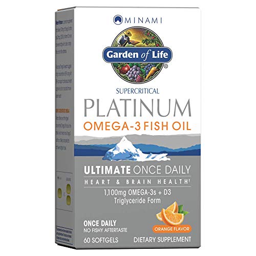 Garden of Life Minami Supercritical Platinum Omega 3 Fish Oil Supplement - Orange, 60 Softgels, Ultimate Once Daily Fish Oil Omega 3 for Heart & Brain Health, 1100Mg Omega-3S, 1,000 Iu Vitamin D3