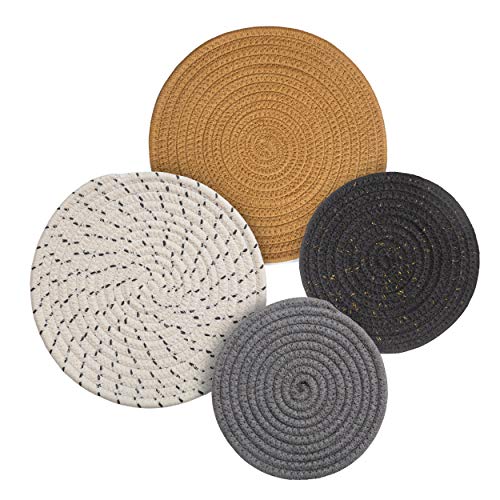 Potholders Set Trivets Set 4pcs 2 Sizes 7 Inches & 9 Inches Diameter 100% Eco Pure Cotton Thread Weave Trivets for Hot Pots and Pans | Hot Pads Pot Holders for Kitchen Hot Pot Holders (Touch of Glam)