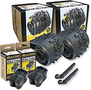 Eastern Bikes 26 Inch Bike Tire Replacement Kit for Mountain Bike Tires 26 X 1.95 Includes Tools. with or Without Tubes Choose 1 or 2 Packs. (2 Tires & 2 Tubes), Black