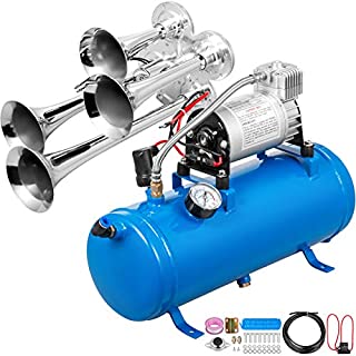 VEVOR Train Horn 12 Volt Train Horns Kit 4 Trumpet Air Horn 150db Truck Loudest Train Horn with 1.4 Gal Air Compressor 120 PSI Car Train Horn for Truck Complete Kit and Blaster Train Horn Kit