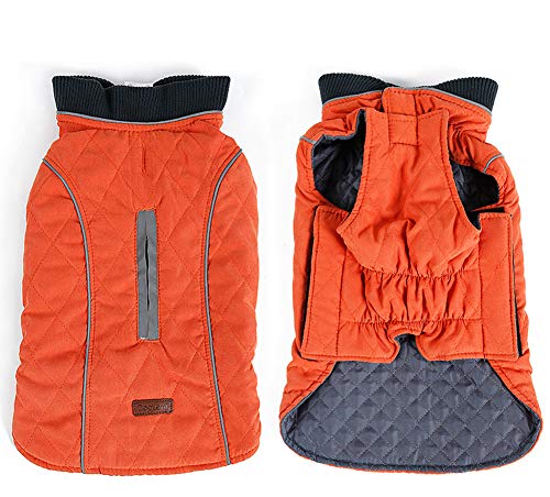 RC GearPro Retro Design Cozy Winter Dog Pet Jacket Vest Warm Pet Outfit Clothes 6colors with Harness Hole for Medium Large Small Dog (S, Orange)