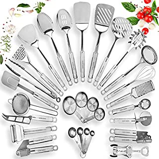 HOME HERO Stainless Steel Kitchen Utensil Set - 29 Cooking Utensils - Nonstick Kitchen Utensils Cookware Set with Spatula - Best Kitchen Gadgets Kitchen Tool Set Gift