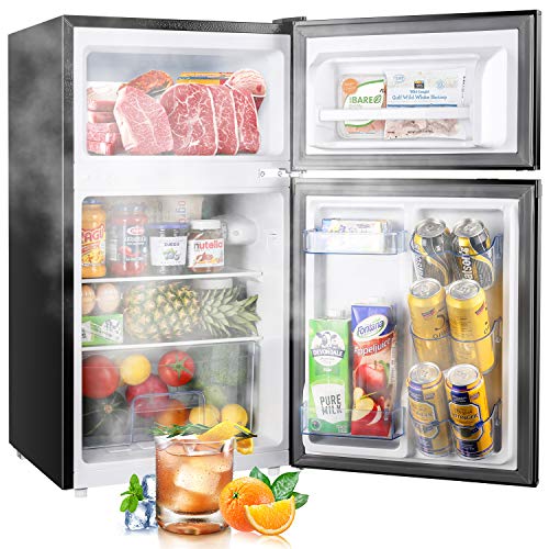 Mini Fridge with Freezer, TECCPO 3.0 Cu.Ft 2 Reversible Door Mini Fridge 84L, 7 Adjustable Thermostat Control, Energy Star, Dorm Refrigerator