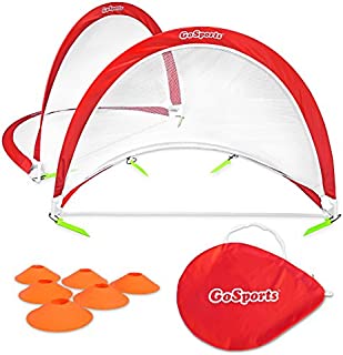 GoSports Portable Pop-Up Soccer Goal (Set of 2), Red/White, 4'