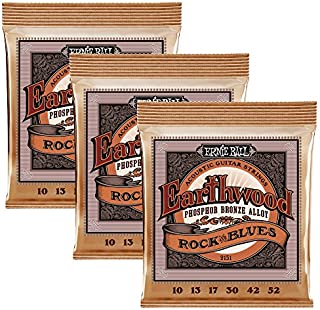 Ernie Ball Earthwood Phosphor Bronze Rock & Blues (10-52 w/plain G) 3-Pack Acoustic Guitar Strings (P03451)