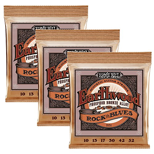 Ernie Ball Earthwood Phosphor Bronze Rock & Blues (10-52 w/plain G) 3-Pack Acoustic Guitar Strings (P03451)