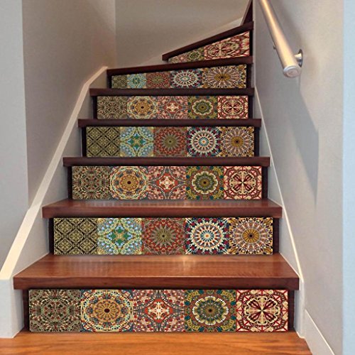 Elaco Wall Stickers, DIY Steps Sticker Removable Stair Sticker Home Decor Ceramic Tiles Patterns (C)