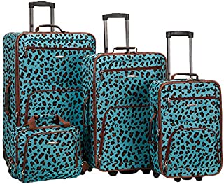 Rockland Jungle Softside Upright Luggage Set, Blue Leopard, 4-Piece (14/29/24/28)