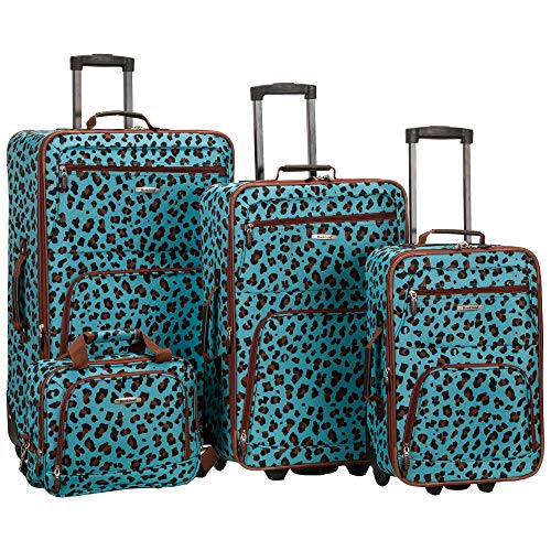 Rockland Jungle Softside Upright Luggage Set, Blue Leopard, 4-Piece (14/29/24/28)