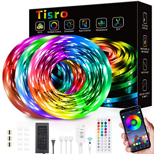 Waterproof Led Strip Lights 50ft, Led Lights for Bedroom with Remote and Bluetooth App Control, Bright 5050 LEDs Music Sync RGB Color Changing Led Light Strips for Room, Bedroom, Kitchen, Yard, Dorm