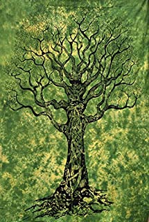 Popular Handicrafts Tree of Life Green Tie Dye Tapestry Wall Hanging Hippie Bohemian Psychedelic Tapestry Wall Art, Multi Purpose Tablecloth Tapestries 54x84 Inches,(140cmsx215cms) Green