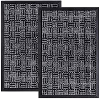 HOMWE Front Door Mats, 2 Pc Set, 29.5 x 17, All Weather Entry and Back Yard Door Mat, Indoor and Outdoor Safe, Non-Slip Rubber Backing, Absorbent and Waterproof, Dirt Trapping Rugs for Entryway