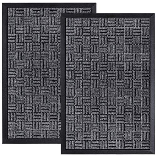 HOMWE Front Door Mats, 2 Pc Set, 29.5 x 17, All Weather Entry and Back Yard Door Mat, Indoor and Outdoor Safe, Non-Slip Rubber Backing, Absorbent and Waterproof, Dirt Trapping Rugs for Entryway