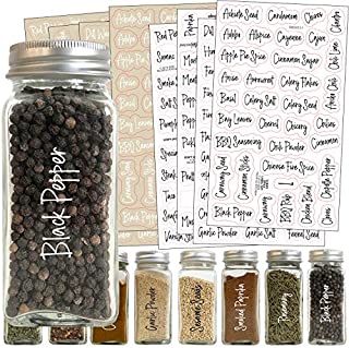 Talented Kitchen 272 Script Spice Label Combo  272 Black & White Preprinted Labels: Most Common Spice Names in 2 Letter Colors on Clear Stickers. Waterproof, Spice Jar Labels Spice Rack Organization