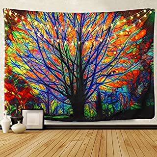 BLEUM CADE Colorful Tree Tapestry Wall Hanging Psychedelic Forest with Birds Wall Tapestry Bohemian Mandala Hippie Tapestry for Bedroom Living Room Dorm