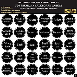 396 Printed Spice Jars Labels and Pantry Stickers: Chalkboard Round Spices Label 1.5