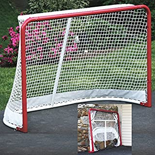 EZGoal Hockey Folding Pro Goal, 2-Inch, Red/White  On Goal Net