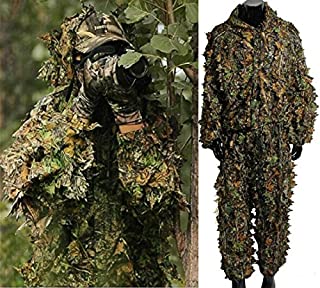 Isafish Ghillie Suits Hunting Camouflage Maple Leaf Hooded 3D Bionic Training Uniform Military Sniper Cloak Camouflage Clothing Hunting Shooting Airsoft Wildlife Photography or Halloween