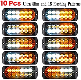 Luixxuer 10pcs Emergency Strobe Lamps 12-LED Surface Mount Flashing Lights for Truck Car Vehicle Waterproof LED Emergency Beacon Hazard Warning light 12V-24V Universal Car Accessories(Amber/White)