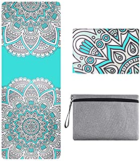 SKL Travel Yoga Mat - Foldable 1/16 Inch Thin Hot Yoga Mat Non Slip Sweat Absorbent Fitness & Exercise Mat for Yoga, Pilates, Floor Exercises, Coming with Carrying Bag (Green)