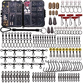 SUPERTHEO Fishing Accessories Kit with Hooks Bass Casting Sinkers Fishing Swivels Snaps Sinker Slides Fishing Line Beads Fishing Set with Tackle Box Lanyard