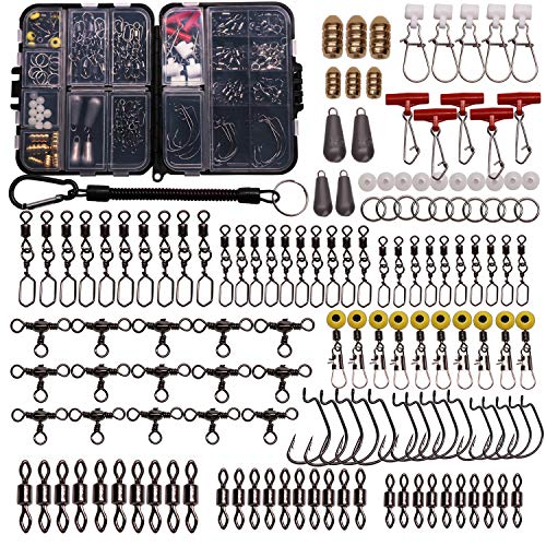 SUPERTHEO Fishing Accessories Kit with Hooks Bass Casting Sinkers Fishing Swivels Snaps Sinker Slides Fishing Line Beads Fishing Set with Tackle Box Lanyard