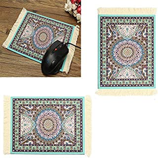 VEIREN Set of 2 Rug Mouse Pad Blue Vintage Persian Mini Woven Carpet Rubber Mousemat with Fringe for Desktop PC Laptop Computer Home Office Table Decor