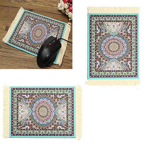 VEIREN Set of 2 Rug Mouse Pad Blue Vintage Persian Mini Woven Carpet Rubber Mousemat with Fringe for Desktop PC Laptop Computer Home Office Table Decor