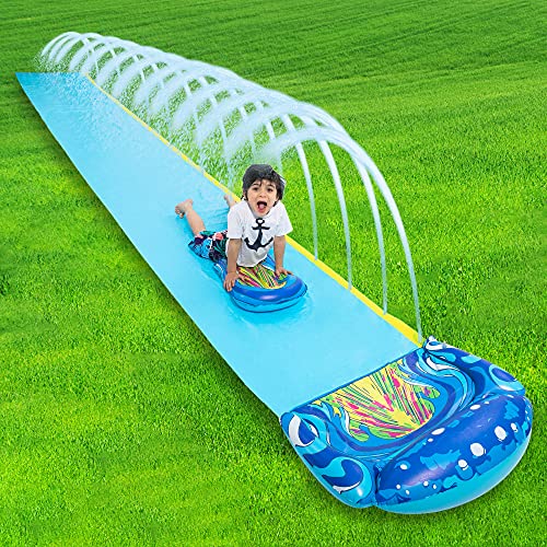 JOYIN 19.2ft x 35.5in Slip and Slide Water Slide with 1 Bodyboard, Summer Toy with Build in Sprinkler for Backyard and Outdoor Water Toys Play