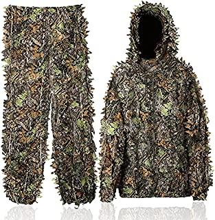 Favuit Ghillie Suit 3D Leafy Lightweight Breathable Outdoor Woodland Hunting Camouflage Clothing Camo Outfit for Jungle Hunting, Military, Wildlife Photography, Halloween (Large)