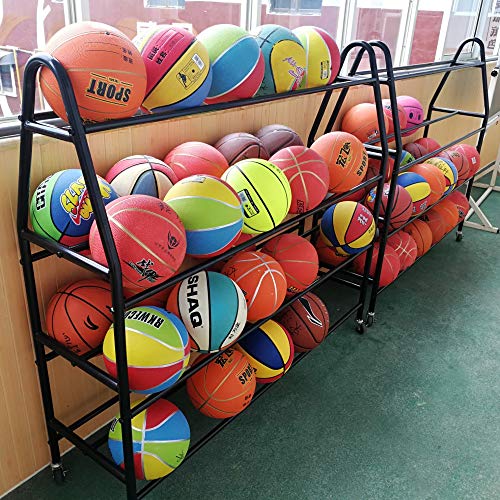 TMGY Basketball Racks for Balls with Wheels,Iron Basketball Display Stand Equipment,Ball Cart Ball Racks for Garage Ball Holder,Volleyball Sports Ball Storage Ball Organizer(Black,4-Tier,35 Balls)