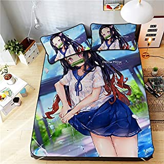 KaiWenLi Demon Slayer/Kamado Nezuko is Wearing A Wet School Uniform/Anime Cartoon Mat/Cooling Mattress/Foldable/Easy to Clean/Digital Printing/Summer Essential Products/Breathable Pers