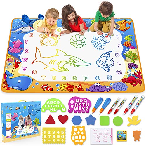 Water Doodle Mat - Kids Painting Writing Doodle Toy Mat - Color Doodle Drawing Mat Bring Magic Pens Educational Toys for Age 3 4 5 6 7 8 9 10 11 12 Year Old Girls Boys Age Toddler Gift