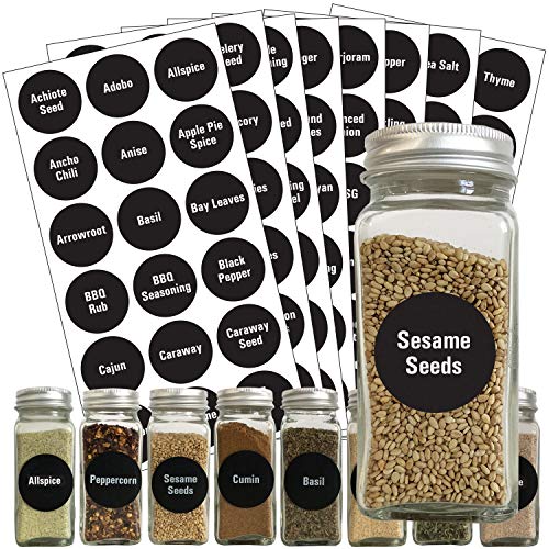 Talented Kitchen Round Spice Labels - 144 Preprinted Chalkboard Spice Labels Sticker. Chalk, Water Resistant, Write-On, Reusable, Spice Jar Label f/ Spice Organization Storage (Set of 144- Chalkboard)