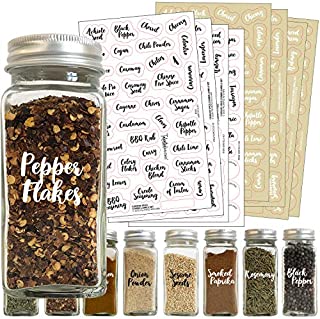 Talented Kitchen 300 Cursive Spice Label Combo  300 Black & White Preprinted Labels: Most Common Spice Names in 2 Letter Colors on Clear Stickers. Waterproof, Spice Jar Labels Spice Rack Organization