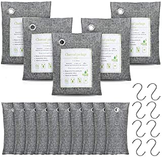 Bamboo Charcoal Air Purifying Bag, Natural Air Purifying Bag, Activated Charcoal Odor Eliminators, Odor Eliminating Charcoal Bags 15-Pack(5x200g, 10x50g) with 8 Hooks by 1Easylife