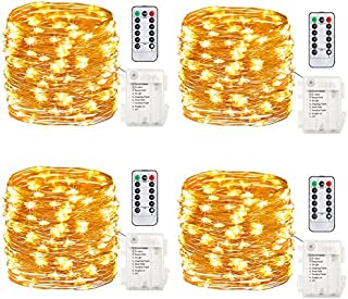 GDEALER TS11 4 Pack 16.4 Feet 50 Led Fairy Lights Battery Operated with Remote Control Timer Waterproof Copper Wire Twinkle String Lights for Bedroom Indoor Outdoor Wedding Dorm Decor Warm White