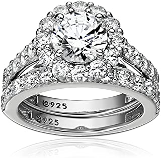 Amazon Collection Platinum-Plated Sterling Silver Flower Halo Ring set with Swarovski Zirconia (2.9 cttw), Size 8