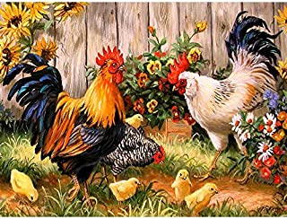 URlighting DIY 5D Diamond Painting Kits for Adults, Full Drill Embroidery Rhinestone Cross Stitch Arts Craft Canvas Rooster Hen Chicken for Home Wall Decoration by Number Kits (18.1 x 14.2 inch)