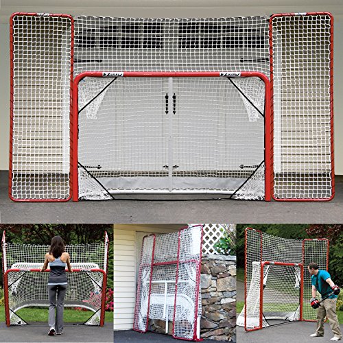 EZGoal Hockey Folding Pro Goal with Backstop and Targets, 2-Inch, Red/White