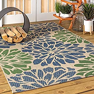 JONATHAN Y Zinnia Modern Floral Weave Indoor/Outdoor, Bohemian,EasyCleaning,HighTraffic,LivingRoom,Backyard, Non Shedding Area Rug, 4 X 6, Navy/Green