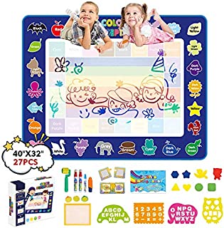 JANTODEC Aqua Magic Water Doodle Drawing Mat 40x32 Inches Coloring Painting Writing Mat-No Mess Educational Toys Christmas Birthday Gifts for Kids Toddlers Girls Boys Age 3 4 5 6 7 8 Years Old