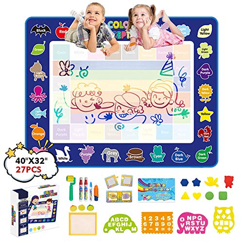 JANTODEC Aqua Magic Water Doodle Drawing Mat 40x32 Inches Coloring Painting Writing Mat-No Mess Educational Toys Christmas Birthday Gifts for Kids Toddlers Girls Boys Age 3 4 5 6 7 8 Years Old