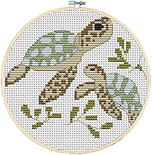 cici store DIY Counted Cross Stitch Kits-2 Turtles (22×20Cm),Adults Handmade Needlework Embroidery Set for Wall Decor