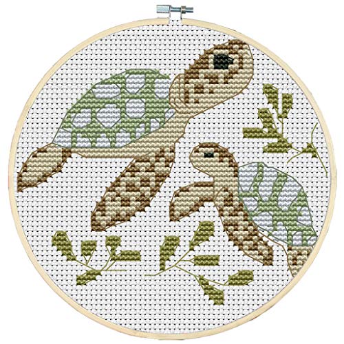 cici store DIY Counted Cross Stitch Kits-2 Turtles (22×20Cm),Adults Handmade Needlework Embroidery Set for Wall Decor