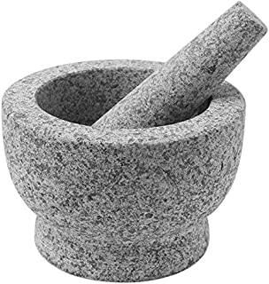 ChefSofi Mortar and Pestle Set - 6 Inch - 2 Cup Capacity - Unpolished Heavy Granite for Enhanced Performance and Organic Appearance - INCLUDED: Anti-Scratch Protector + Italian Recipes EBook