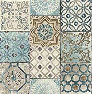 NextWall Moroccan Style Peel and Stick Mosaic Tile Wallpaper. (Blue, Copper & Grey)