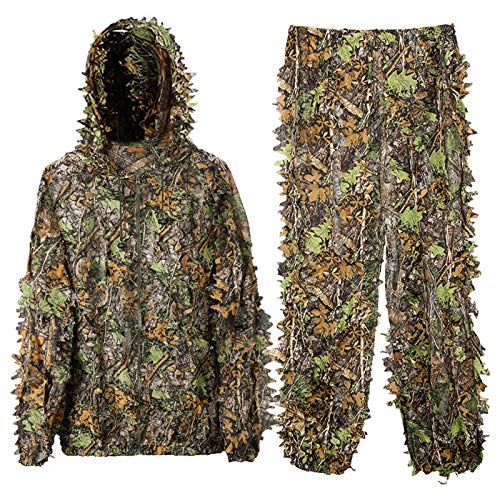 DoCred Ghillie Suit for Men, 3D Lightweight Hooded Camouflage Ghillie Breathable Hunting Suit (X-Large or XX-Large)